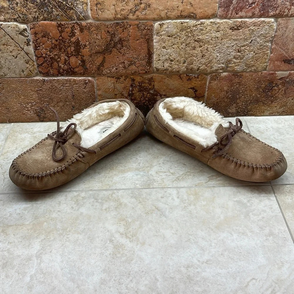 Ugg Australia Women Slippers Size 6 Moccasin Shoes Winter Soft Warm Furry Brown - Picture 6 of 14